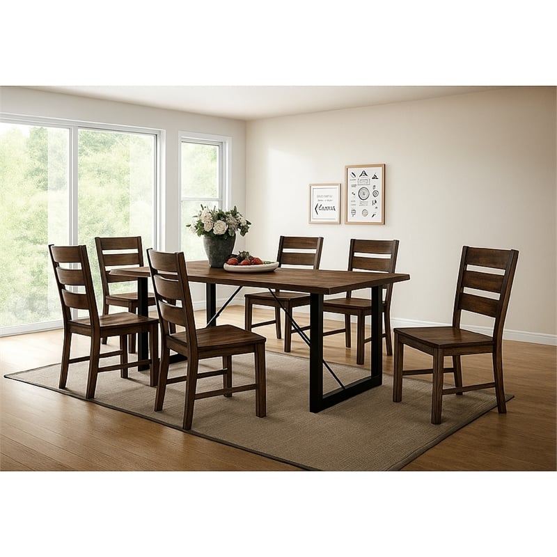 Pemberly Row Industrial 71-Inch Dining Table with U-Shaped Base in Brown & Black