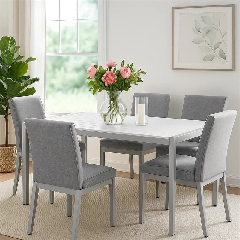 Pemberly Row Contemporary 71-Inch Outdoor Aluminum Dining Table in White