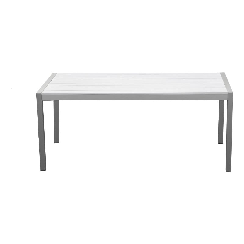 Pemberly Row Contemporary 71-Inch Outdoor Aluminum Dining Table in White