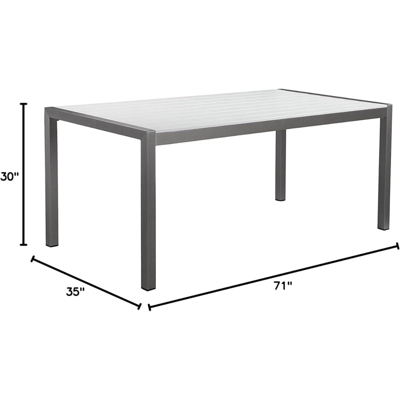 Pemberly Row Contemporary 71-Inch Outdoor Aluminum Dining Table in White