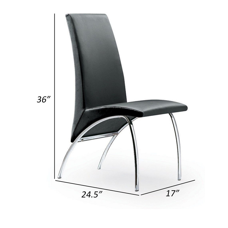 Pemberly Row Accent Chair Set of 2 with Chrome Legs in Black Vegan Faux Leather
