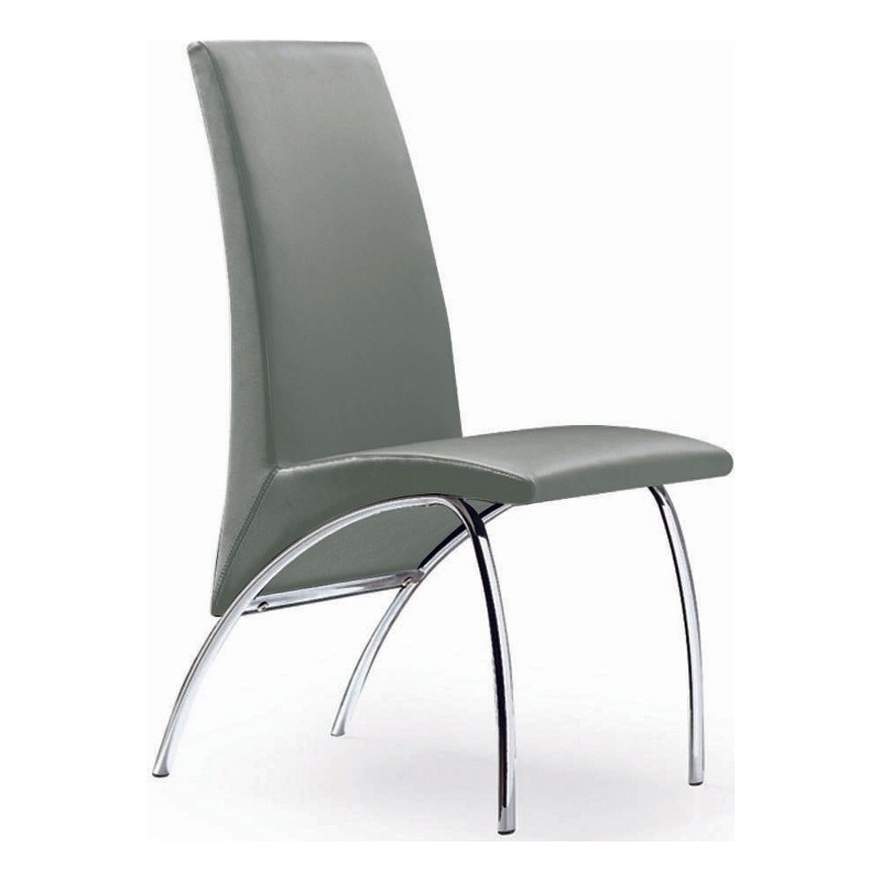 Pemberly Row Accent Chair Set of 2 with Chrome Legs in Gray Vegan Faux Leather
