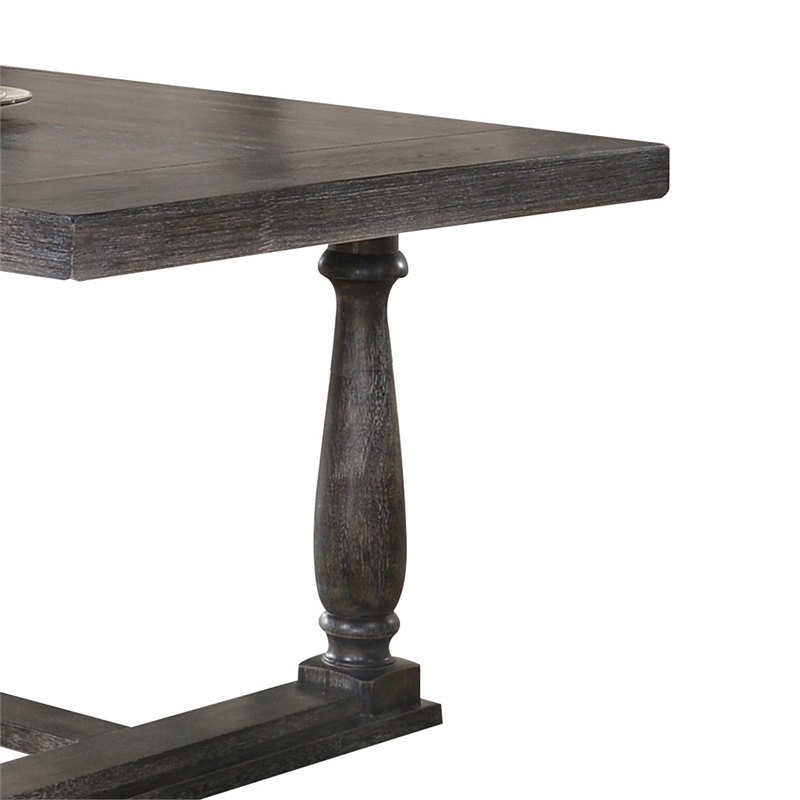 Pemberly Row Wooden Dining Table with Trestle Base 42 x 84 x 31 Inches in Gray
