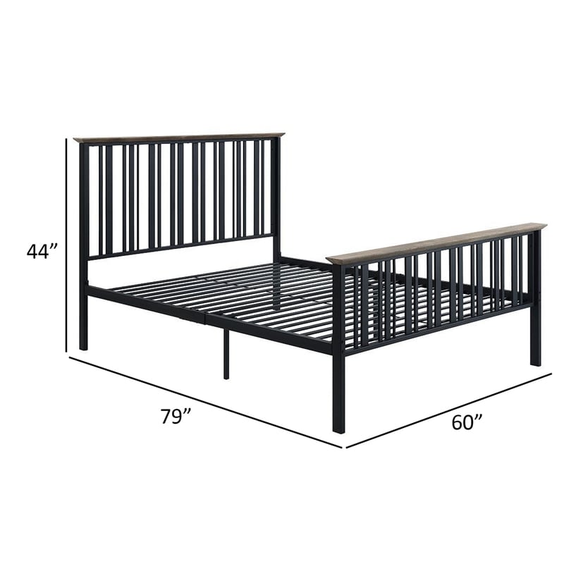 Pemberly Row Full Bed with Slatted Metal Frame in Oak Brown and Black MDF Wood
