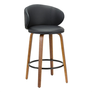 Pemberly Row 26&quot Wingback Counter Height Chair Set of 2 in Black with Brown Legs