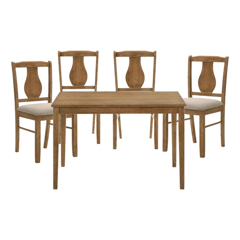Pemberly Row 5 Piece Dining Table Set with 4 Chairs in Weathered Oak Rubberwood