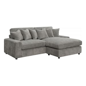 Pemberly Row 84&quot L Shape Sectional Sofa w/ 6 Pillows in Gray Corduroy Upholstery