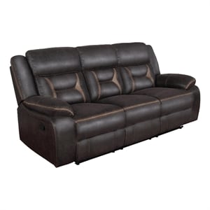 Pemberly Row 87&quot Manual Recliner Sofa w/ 2 AC & 2 USB Ports - Brown Faux Leather