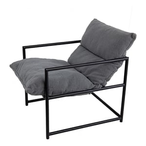 Pemberly Row 26&quot Accent Chair w/ Cushion in Light Gray Faux Leather & Black Iron