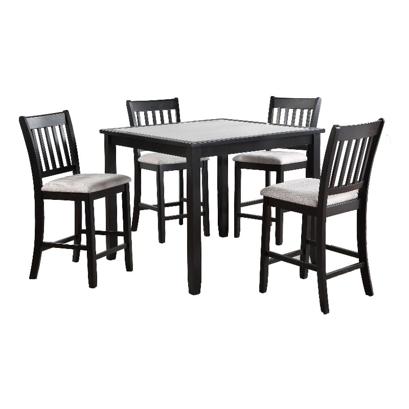 Pemberly Row 5 Pc Counter Height Dining Table and Chairs Set in Black and White