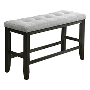 Pemberly Row 48&quot Counter Height Bench w/ Tufted Seat - Black Wood & White Fabric