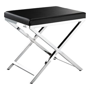 Pemberly Row 21&quot Accent Stool in Black Faux Leather with Chrome Cross Legs