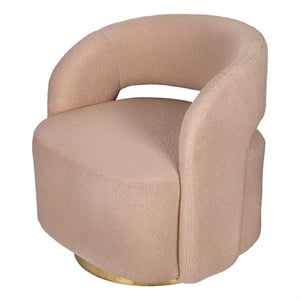 Pemberly Row 30&quot Swivel Chair in Brown Fabric Upholstery with Gold Iron Base