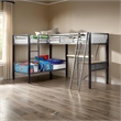 Pemberly Row Triple Twin Size Bunk Beds w/ Desk & Ladders in Silver Metal Frame