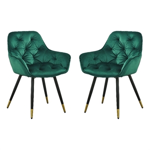 Pemberly Row 25&quot Accent Dining Chair w/ Curved Back in Green Velvet & Gold Legs