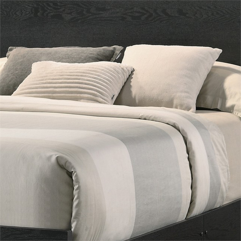 Pemberly Row King Size Bed with Wood Headboard with Lights and Shelves in Black