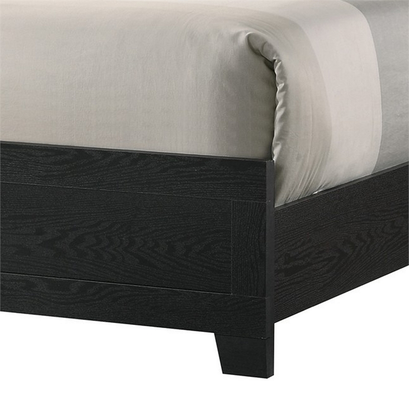 Pemberly Row King Size Bed with Wood Headboard with Lights and Shelves in Black