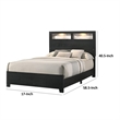 Pemberly Row King Size Bed with Wood Headboard with Lights and Shelves in Black