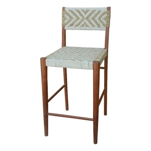 Pemberly Row 29&quot Barstool Chair Set of 2 with Cotton Woven Seat in Brown & Gray