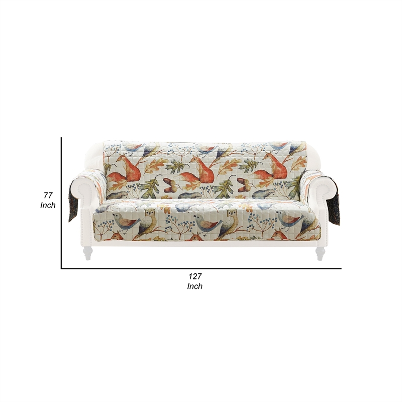 Pemberly Row Sofa Cover Furniture Protector w/ Owl/Songbird Print in Multicolor