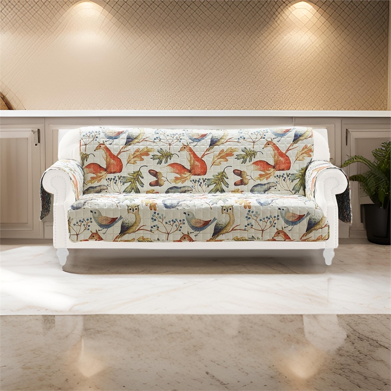 Pemberly Row Sofa Cover Furniture Protector w/ Owl/Songbird Print in Multicolor