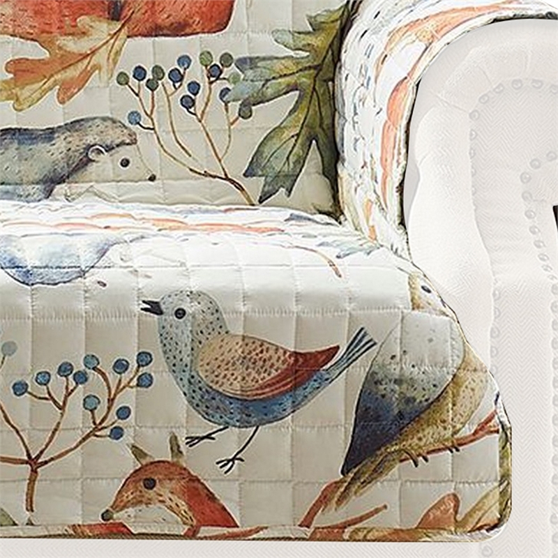 Pemberly Row Sofa Cover Furniture Protector w/ Owl/Songbird Print in Multicolor