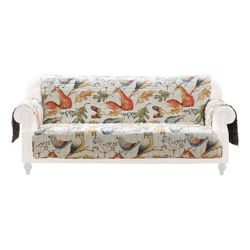 Pemberly Row Sofa Cover Furniture Protector w/ Owl/Songbird Print in Multicolor