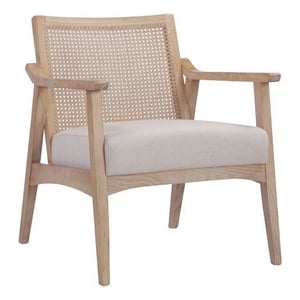Pemberly Row 28&quot Lounge Armchair with Cane Back in Beige Boucle & Brown Frame