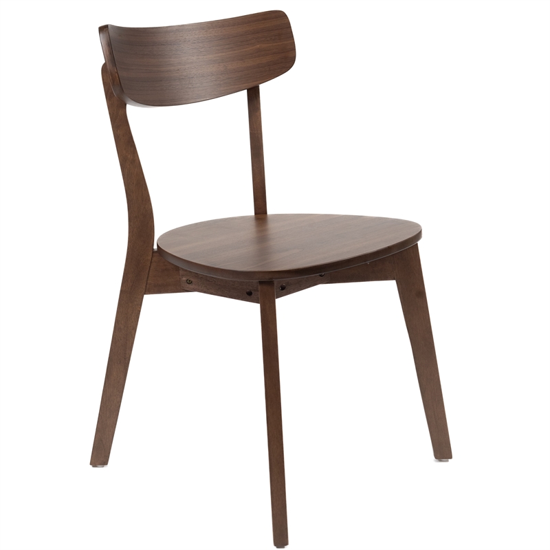 Pemberly Row Dining Side Chair Set of 2 in Walnut Brown Rubberwood