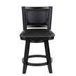 Pemberly Row Swivel Counter Height Stool Chair in Black w/ Nailhead Faux Leather
