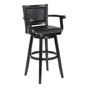 Pemberly Row 36&quot Extra Tall Swivel Barstool Chair in Black with Nailhead