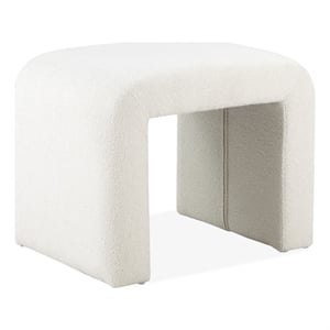 Pemberly Row 24&quot Accent Stool with Cushioned Seat in White Boucle & Panel Legs