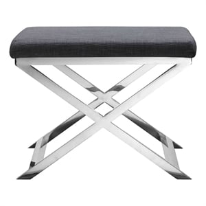 Pemberly Row 20&quot Accent Stool Ottoman with X Shape Steel Legs in Charcoal Gray