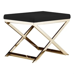 Pemberly Row 20&quot Ottoman Stool in Black Faux Leather with Gold Steel Frame