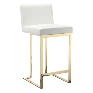 Pemberly Row 26&quot Counter Stool - Cushioned White Faux Leather w/ Gold Cantilever