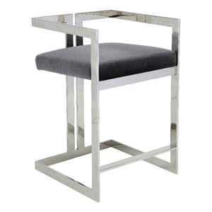 Pemberly Row 26&quot Counter Stool Chair in Gray Velvet with Silver Steel Frame