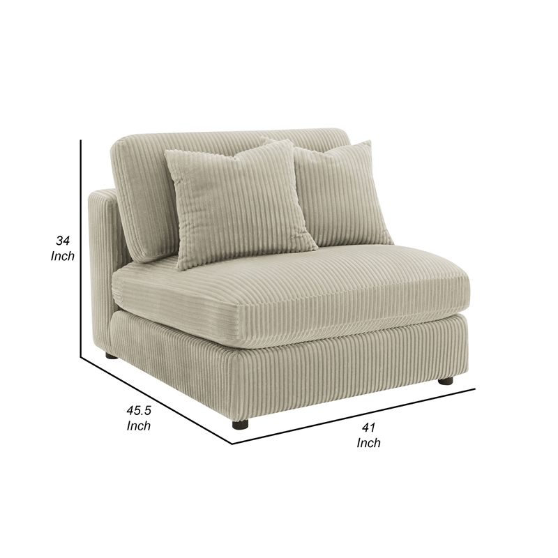 Pemberly Row Modular Armless Sofa Chair with 2 Accent Pillows in Beige Corduroy