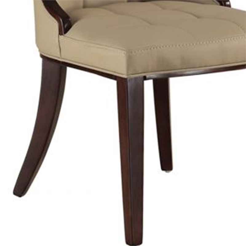Pemberly Row Dining Chair 2Pc in Tufted Tan Faux Leather with Brown Wood Frame