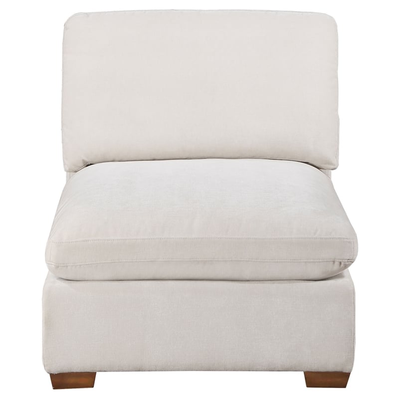 Pemberly Row Modular Armless Sofa Chair with Brown Tapered Legs in Ivory White