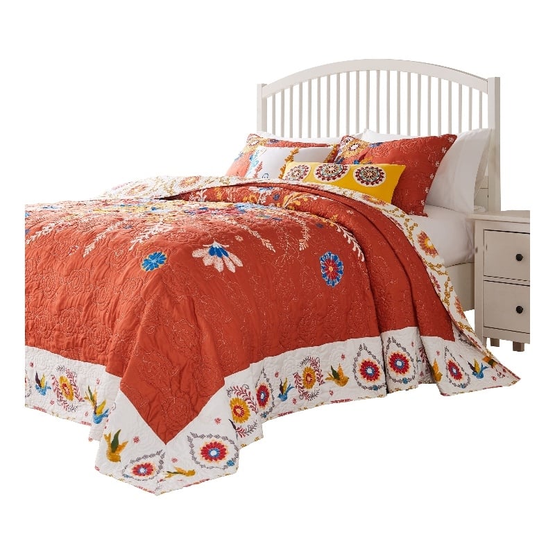 Pemberly Row 3 Pc King Bedspread and Pillow Sham Set in Bouquet Print Multicolor