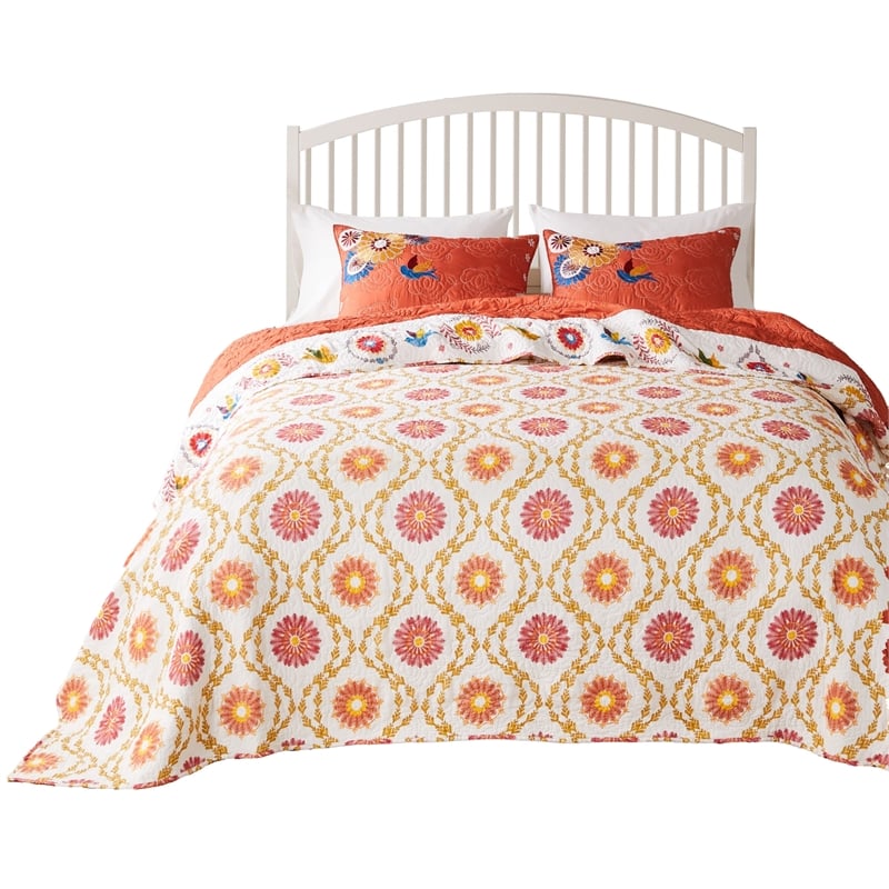 Pemberly Row 3 Pc Queen Bedspread & Pillow Sham Set in Bouquet Print Multicolor