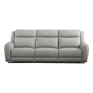 Pemberly Row 87&quot Manual Recliner Sofa in Top Grain Gray Leather with Wood Frame