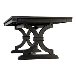 Pemberly Row 79&quot Rectangular Dining Table with Trestle Base in Black Wood Veneer
