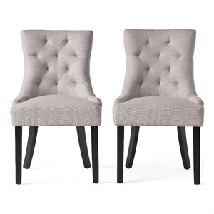 Pemberly Row Dining Chair 2Pc in Light Gray Fabric with Tufted Back & Wood Frame