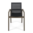 Pemberly Row Outdoor Dining Chair 2Pc in Gray Mesh with Brown Acacia Wood Frame