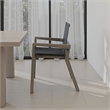 Pemberly Row Outdoor Dining Chair 2Pc in Gray Mesh with Brown Acacia Wood Frame