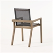 Pemberly Row Outdoor Dining Chair 2Pc in Gray Mesh with Brown Acacia Wood Frame