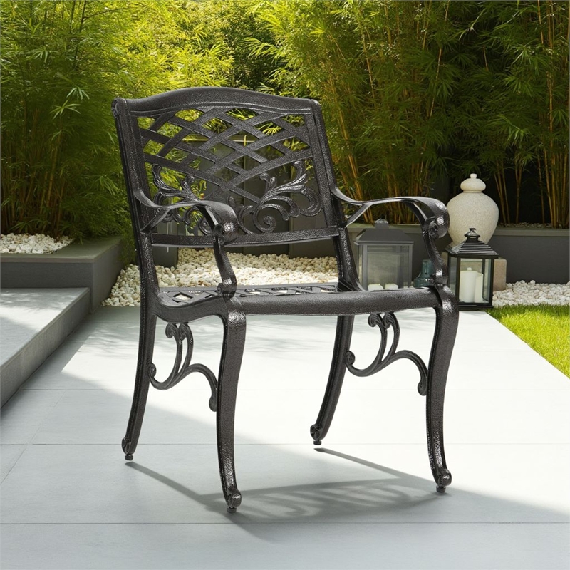 Pemberly Row Outdoor Armchair Set of 2 in Bronze Cast Aluminium w/ Lattice Back
