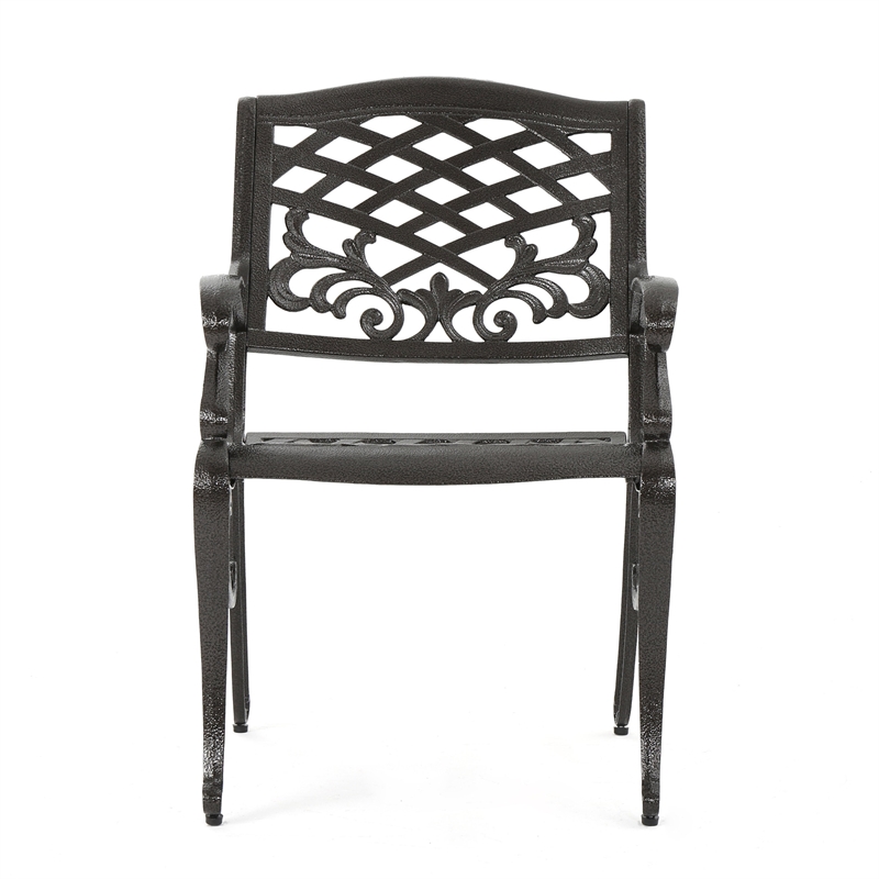 Pemberly Row Outdoor Armchair Set of 2 in Bronze Cast Aluminium w/ Lattice Back