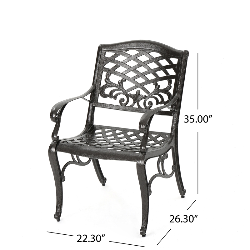 Pemberly Row Outdoor Armchair Set of 2 in Bronze Cast Aluminium w/ Lattice Back
